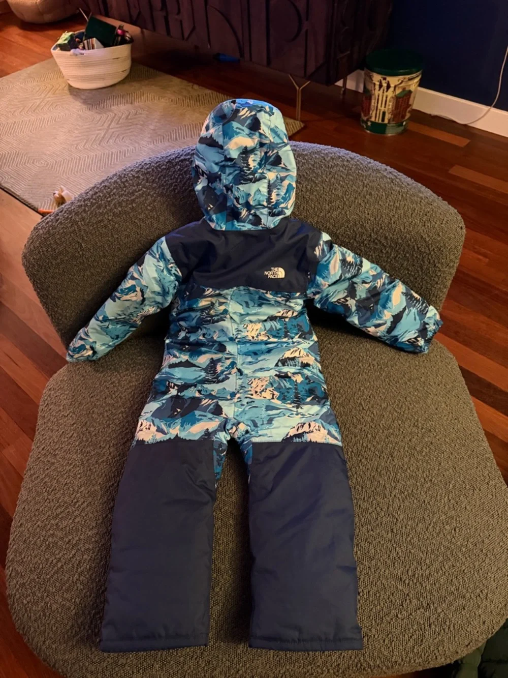 The North Face Kids Blue Patterned One-Piece Puffer Snowsuit - Picture 2 of 2